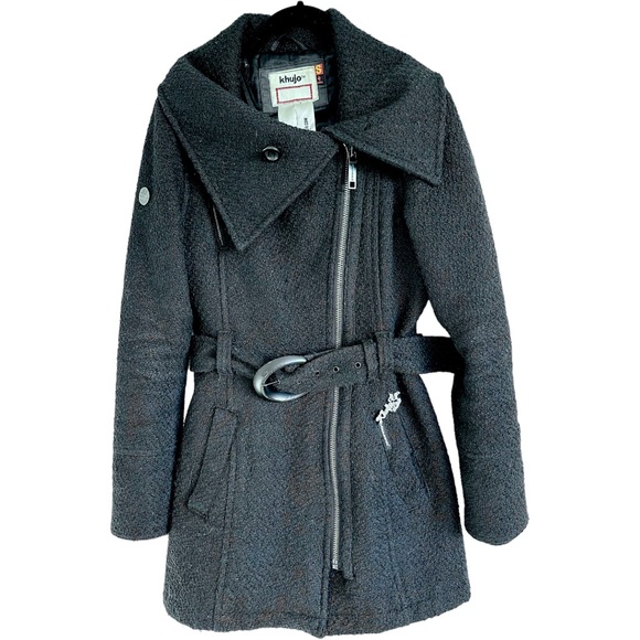 Khujo Original Ivy Jacket Asymetrical Exposed Zip Belted Black Size Small - Picture 10 of 16